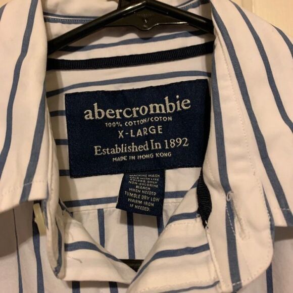 ABERCROMBIE BOYS SIZE XL WHITE & BLUE STRIPED LONG SLEEVED BUTTON SHIRT - Picture 2 of 5
